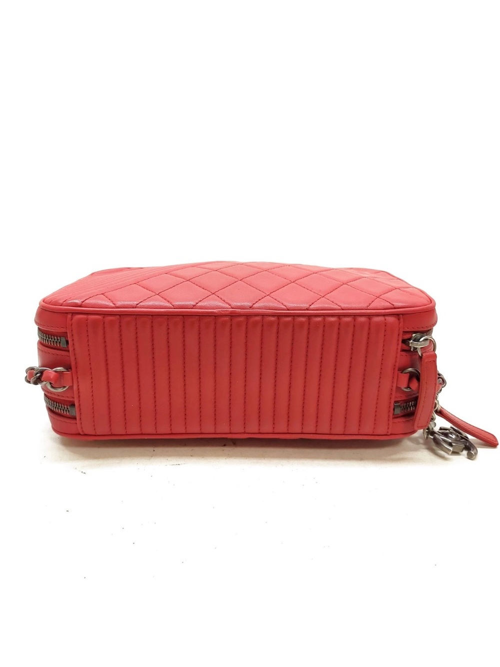 Chanel Boy Camera Bag Red Chevron Quilted Calfskin Double Zip Ruthenium - Picture 6 of 13